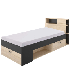 Cama de solteiro COLOMBO com gavetas - natural e antracite