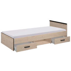 Cama de solteiro NASHVILLE com gavetas - carvalho e preto