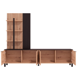 Estante TV MARGATE com 4 portas e 3 prateleiras - Carvalho Artesanato e Preto