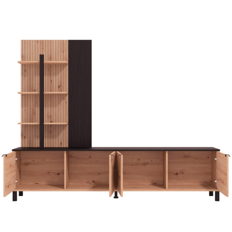 Estante TV MARGATE com 4 portas e 3 prateleiras - Carvalho Artesanato e Preto