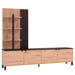 Estante TV MARGATE com 4 portas e 3 prateleiras - Carvalho Artesanato e Preto