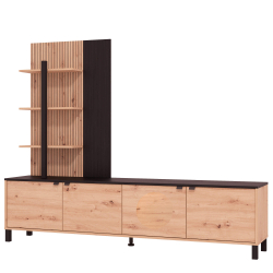 Estante TV MARGATE com 4 portas e 3 prateleiras - Carvalho Artesanato e Preto