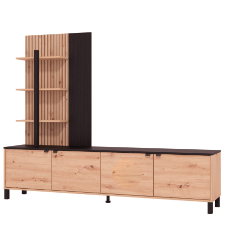 Estante TV MARGATE com 4 portas e 3 prateleiras - Carvalho Artesanato e Preto