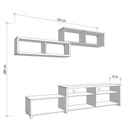 Estante TV AUREL com 2 elementos - Carvalho Artesanato e Caxemira