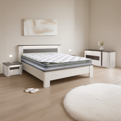 Pack quarto de casal VERTIGO com LED - branco brilho e carvalho cinza