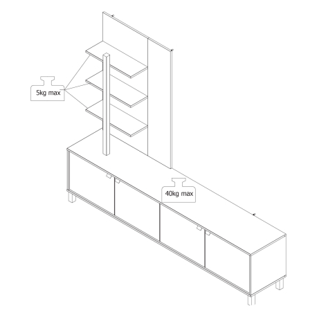 Estante TV MARGATE com 4 portas e 3 prateleiras - Carvalho Artesanato e Preto