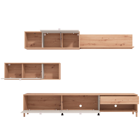 Estante TV reversível NORWICH com 4 elementos - Carvalho Artesanato e Caxemira