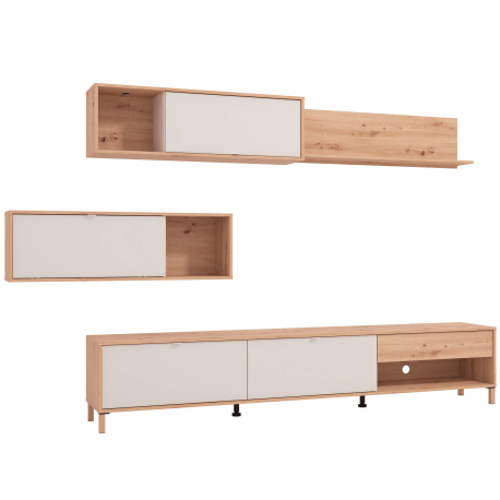 Estante TV reversível NORWICH com 4 elementos - Carvalho Artesanato e Caxemira