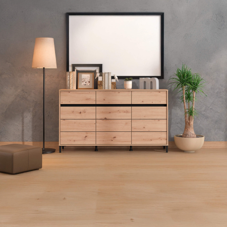 Aparador MARRON com 3 portas e 3 gavetas - Carvalho Artesanato e Preto Aparador MARRON com 3 portas e 3 gavetas - Carvalho Artesanato e Preto