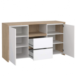 Aparador NEXT com 2 portas e 2 gavetas - Carvalho e Branco Brilho Aparador NEXT com 2 portas e 2 gavetas - Carvalho e Branco Brilho
