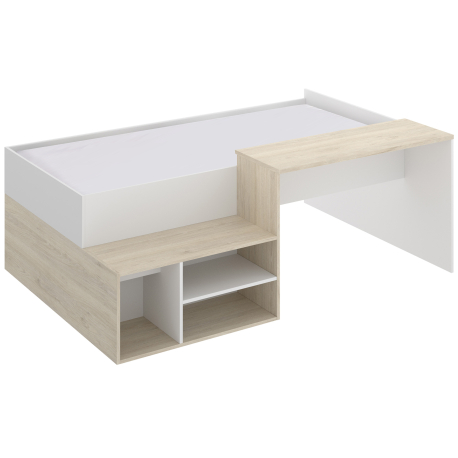 Cama ERICK com secretária - Branco e Carvalho