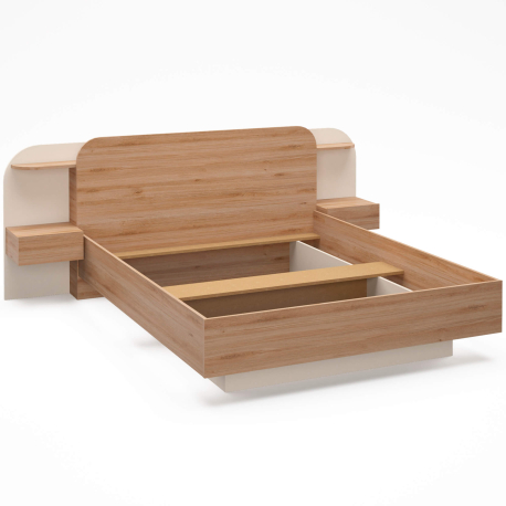 Cama de casal DORIAN - Carvalho e Branco Cama de casal DORIAN - Carvalho e Branco