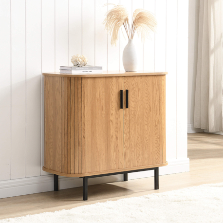 Aparador PASTEUR com 2 portas deslizantes - Carvalho e Preto