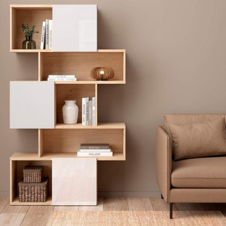 Estante PENEDA com 3 portas deslizantes e 4 prateleiras -Carvalho e Branco