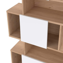 Estante PENEDA com 3 portas deslizantes e 4 prateleiras -Carvalho e Branco