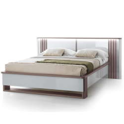 Cama de casal PESARO com LED - Cinza Brilho e Carvalho Cinza