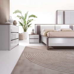Cama de casal PESARO com LED - Cinza Brilho e Carvalho Cinza