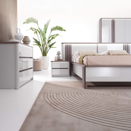 Cama de casal PESARO com LED - Cinza Brilho e Carvalho Cinza