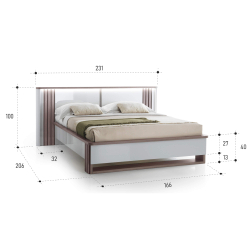 Cama de casal PESARO com LED - Cinza Brilho e Carvalho Cinza