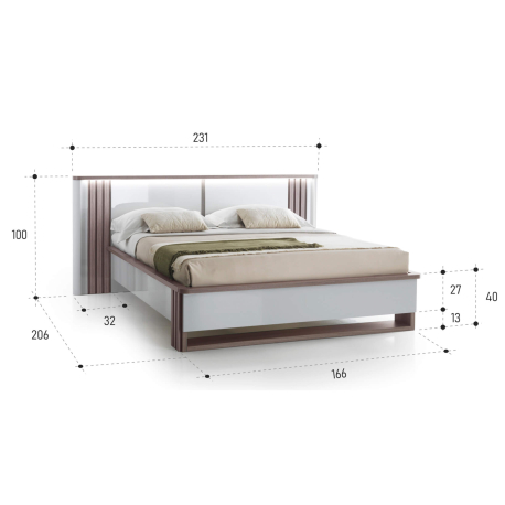 Cama de casal PESARO com LED - Cinza Brilho e Carvalho Cinza