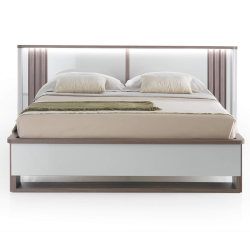Cama de casal PESARO com LED - Cinza Brilho e Carvalho Cinza