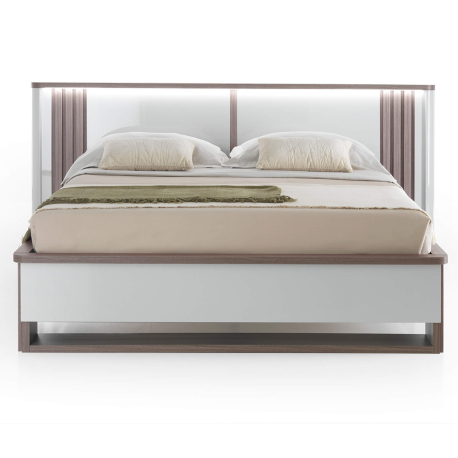 Cama de casal PESARO com LED - Cinza Brilho e Carvalho Cinza