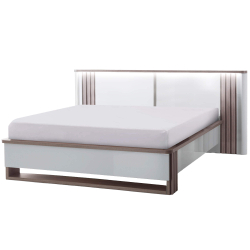 Cama de casal PESARO com LED - Cinza Brilho e Carvalho Cinza