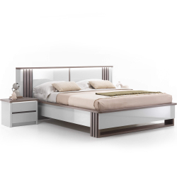 Cama de casal PESARO com LED - Cinza Brilho e Carvalho Cinza