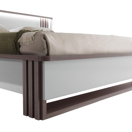 Cama de casal PESARO com LED - Cinza Brilho e Carvalho Cinza