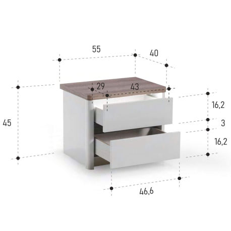 Mesa de cabeceira PESARO com LED - Cinza Brilho e Carvalho Cinza Mesa de cabeceira PESARO com LED - Cinza Brilho e Carvalho Cinza