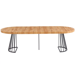 Pack mesa redonda extensível CECILE + 4 cadeiras PRADA - Carvalho Artesanato e Preto Pack mesa redonda extensível CECILE + 4 cadeiras PRADA - Carvalho Artesanato e Preto