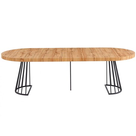 Pack mesa redonda extensível CECILE + 4 cadeiras PRADA - Carvalho Artesanato e Preto Pack mesa redonda extensível CECILE + 4 cadeiras PRADA - Carvalho Artesanato e Preto