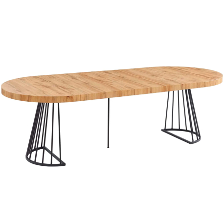 Pack mesa redonda extensível CECILE + 4 cadeiras PRADA - Carvalho Artesanato e Preto Pack mesa redonda extensível CECILE + 4 cadeiras PRADA - Carvalho Artesanato e Preto