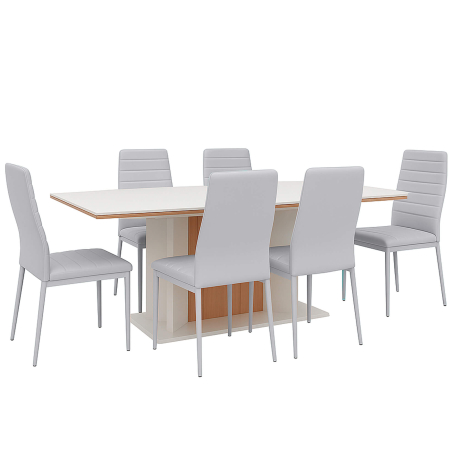 PACK Mesa de Jantar NOVARA + 6 Cadeiras ZARA II Brancas - Table and Chair Sets PACK Mesa de Jantar NOVARA + 6 Cadeiras ZARA II Brancas - Table and Chair Sets