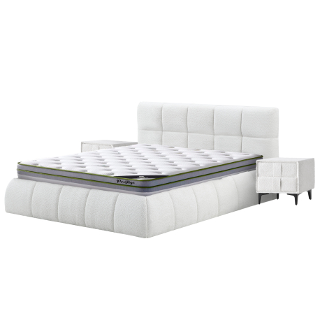 Pack cama elevatória NEWCASTLE + colchão PRESTIGE + 2 mesas de cabeceira - Branco (140cm) Pack cama elevatória NEWCASTLE + colchão PRESTIGE + 2 mesas de cabeceira - Branco (140cm)