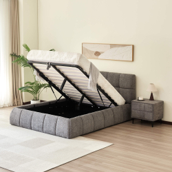 Pack cama elevatória NEWCASTLE + colchão PRESTIGE + 2 mesas de cabeceira - Cinzento (140cm) Pack cama elevatória NEWCASTLE + colchão PRESTIGE + 2 mesas de cabeceira - Cinzento (140cm)