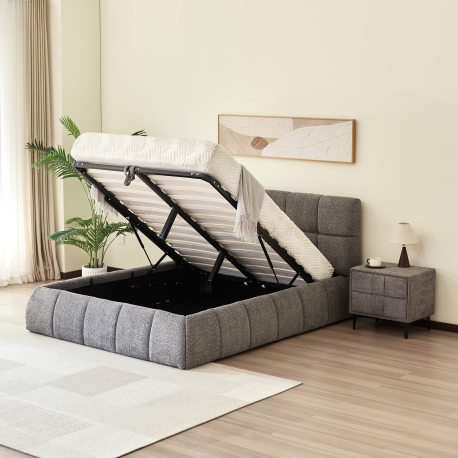 Pack cama elevatória NEWCASTLE + colchão PRESTIGE + 2 mesas de cabeceira - Cinzento (140cm) Pack cama elevatória NEWCASTLE + colchão PRESTIGE + 2 mesas de cabeceira - Cinzento (140cm)