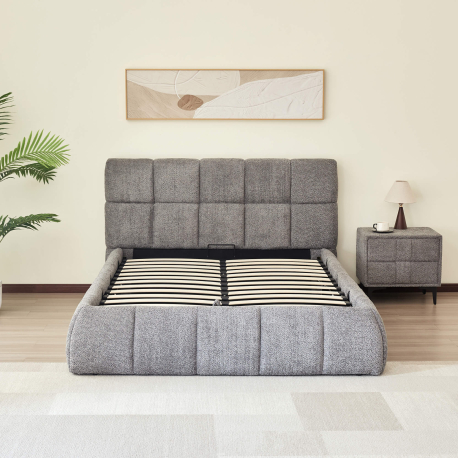 Pack cama elevatória NEWCASTLE + colchão PRESTIGE + 2 mesas de cabeceira - Cinzento (140cm) Pack cama elevatória NEWCASTLE + colchão PRESTIGE + 2 mesas de cabeceira - Cinzento (140cm)