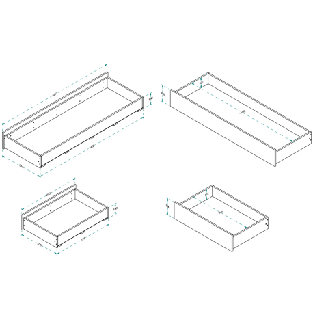 Cama de casal CONCORDE com gavetas - Medida das gavetas Cama de casal CONCORDE com gavetas - Medida das gavetas