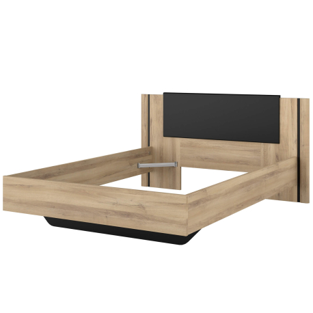 Cama de casal KIERAN - Carvalho e Preto