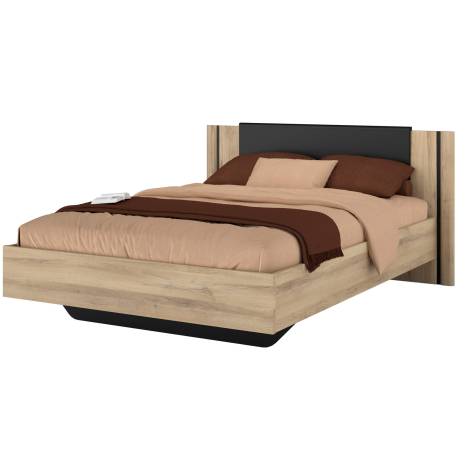 Cama de casal KIERAN - Carvalho e Preto