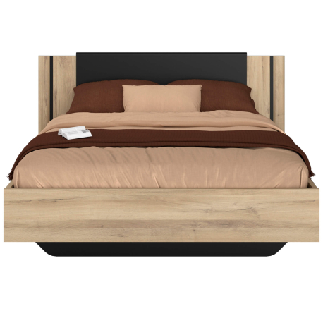 Cama de casal KIERAN - Carvalho e Preto