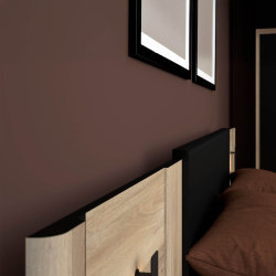 Cama de casal KIERAN - Carvalho e Preto