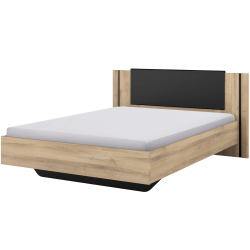 Cama de casal KIERAN - Carvalho e Preto