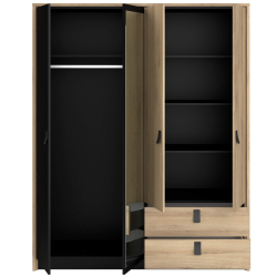 Roupeiro KIERAN com 3 portas e 2 gavetas - Carvalho e Preto