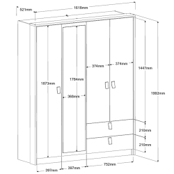 Roupeiro KIERAN com 3 portas e 2 gavetas - Closet with Crash Doors Roupeiro KIERAN com 3 portas e 2 gavetas - Closet with Crash Doors