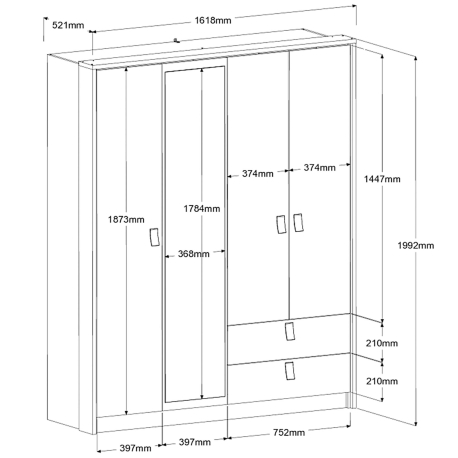 Roupeiro KIERAN com 3 portas e 2 gavetas - Closet with Crash Doors Roupeiro KIERAN com 3 portas e 2 gavetas - Closet with Crash Doors
