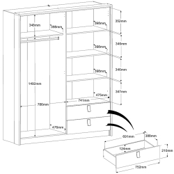Roupeiro KIERAN com 3 portas e 2 gavetas - Closet with Crash Doors Roupeiro KIERAN com 3 portas e 2 gavetas - Closet with Crash Doors