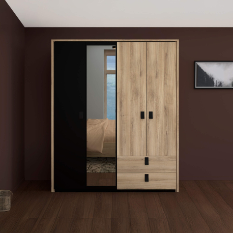 Roupeiro KIERAN com 3 portas e 2 gavetas - Closet with Crash Doors Roupeiro KIERAN com 3 portas e 2 gavetas - Closet with Crash Doors