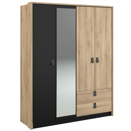 Roupeiro KIERAN com 3 portas e 2 gavetas - Carvalho e Preto